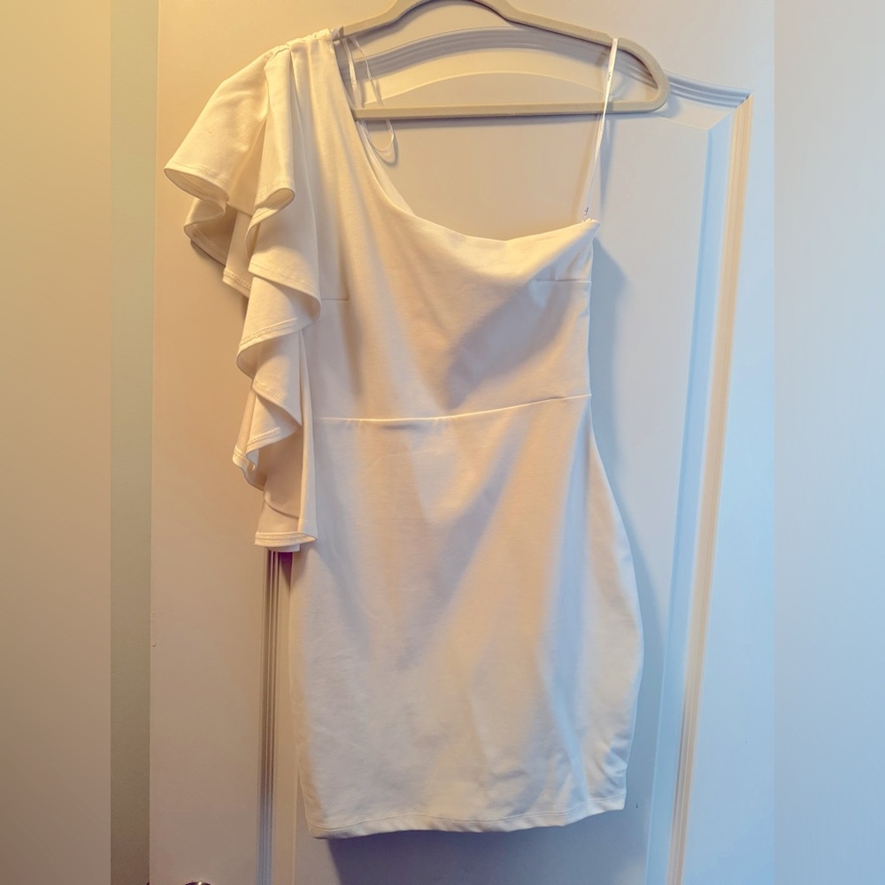 Lulu’s white one should ruffle mini dress